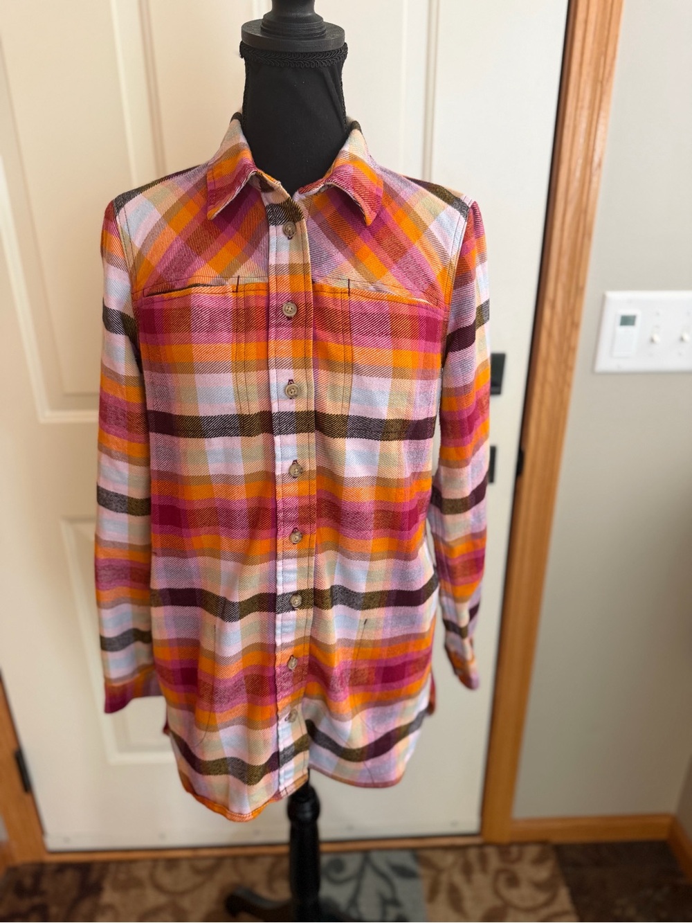 Duluth Trading Co. plaid Folklore flannel tunic long sleeve shirt. Size XS
